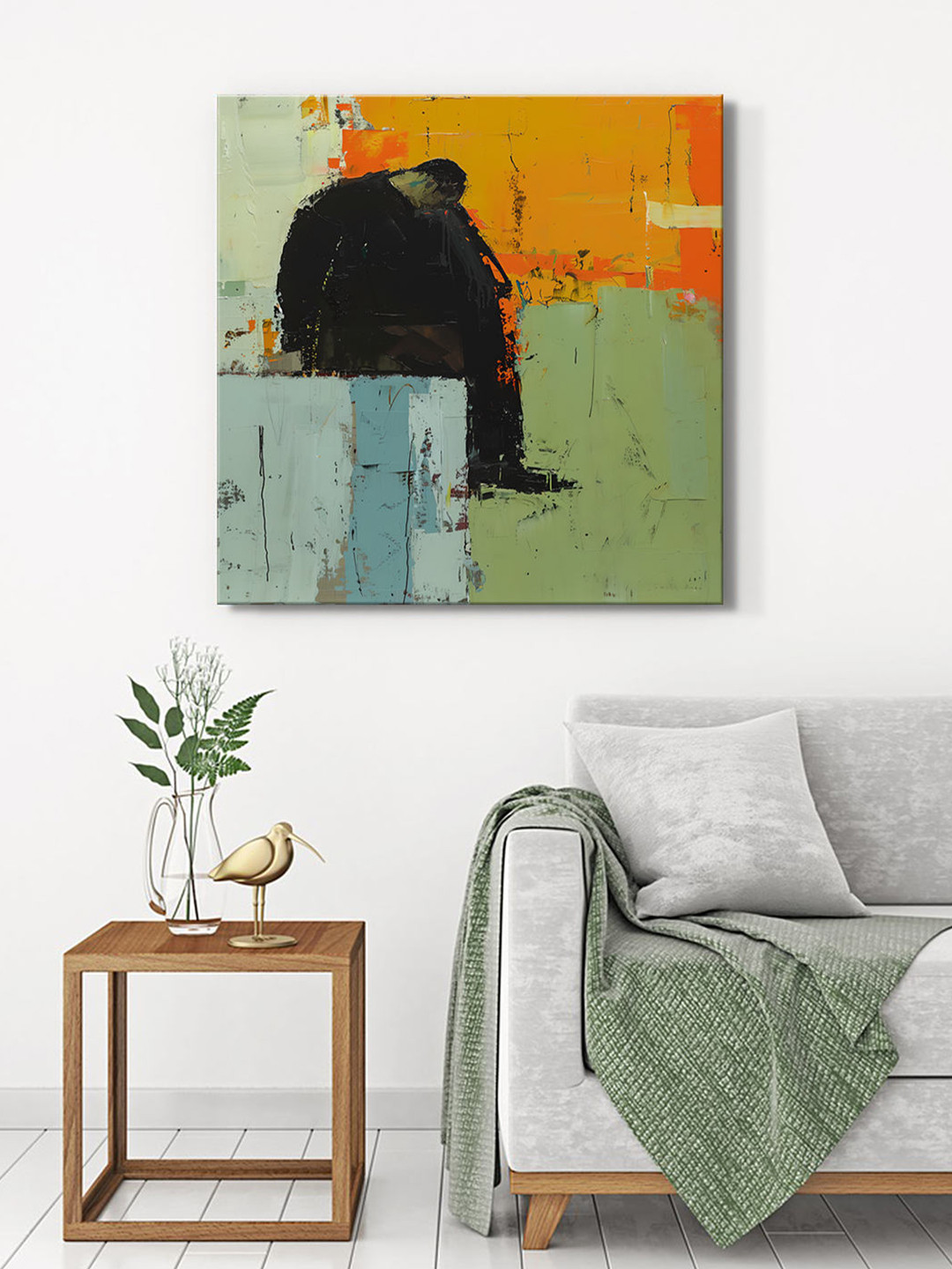 999Store Black & Orange Pensive Figure Canvas Painting Wall Art