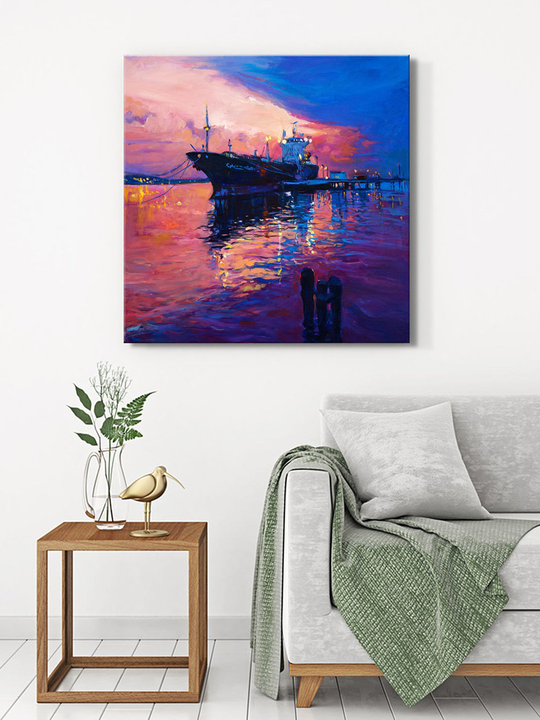 999Store Blue & Pink Ship Canvas Painting Wall Art