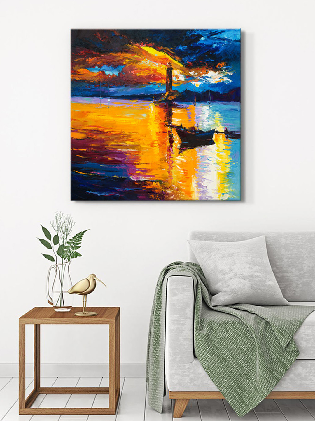 999Store Yellow & Blue Lighthouse Canvas Wall Art