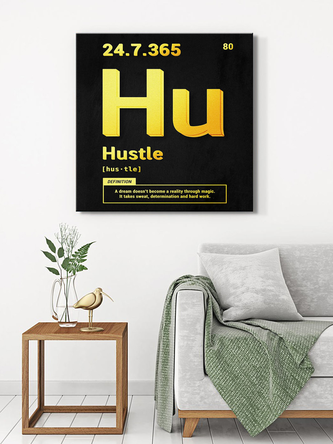 999Store Black & Yellow Canvas Hustle Typography Wall Art
