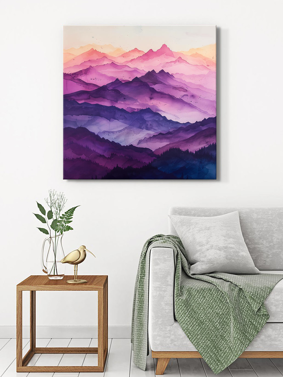 999Store Off White & Purple Mountains Canvas Painting Wall Art
