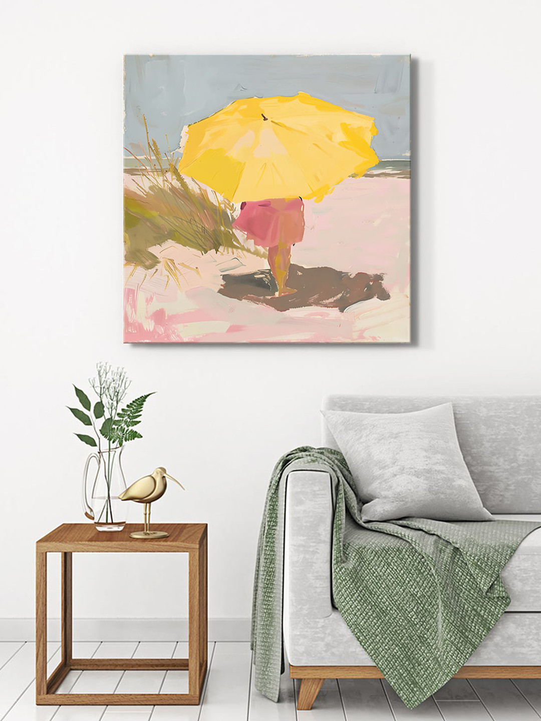 999Store Yellow Umbrella Canvas Wall Square Paintings Wall Art - 36 x 36In