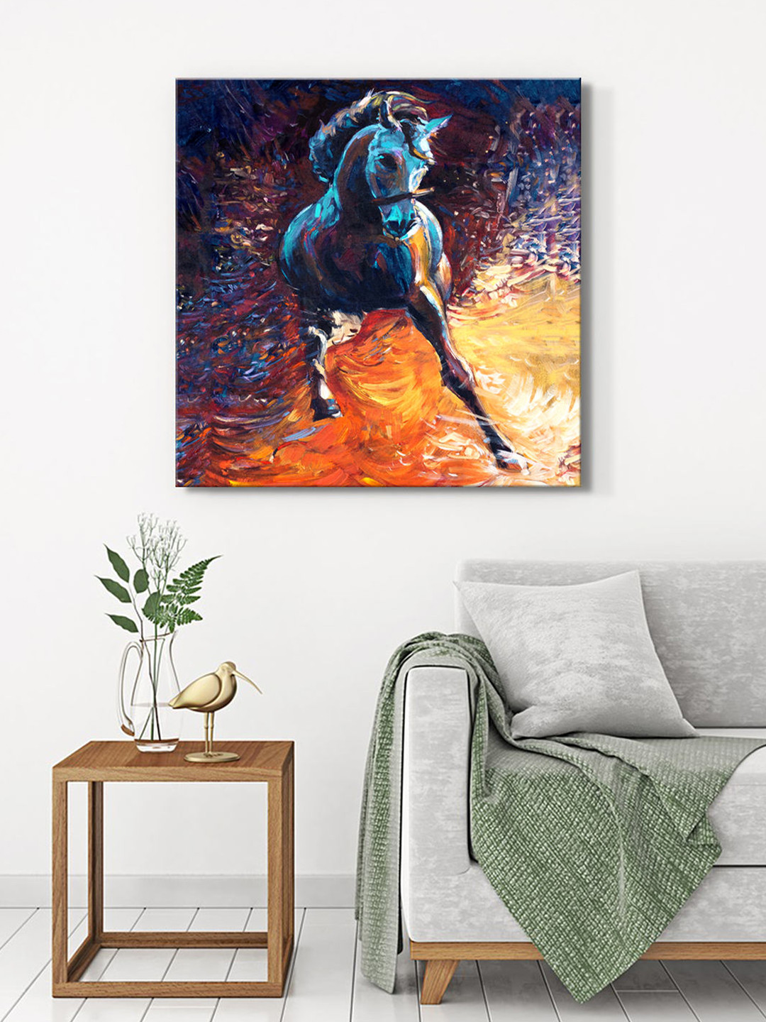 999Store Blue & Orange Coloured Stallion Canvas Wall Art
