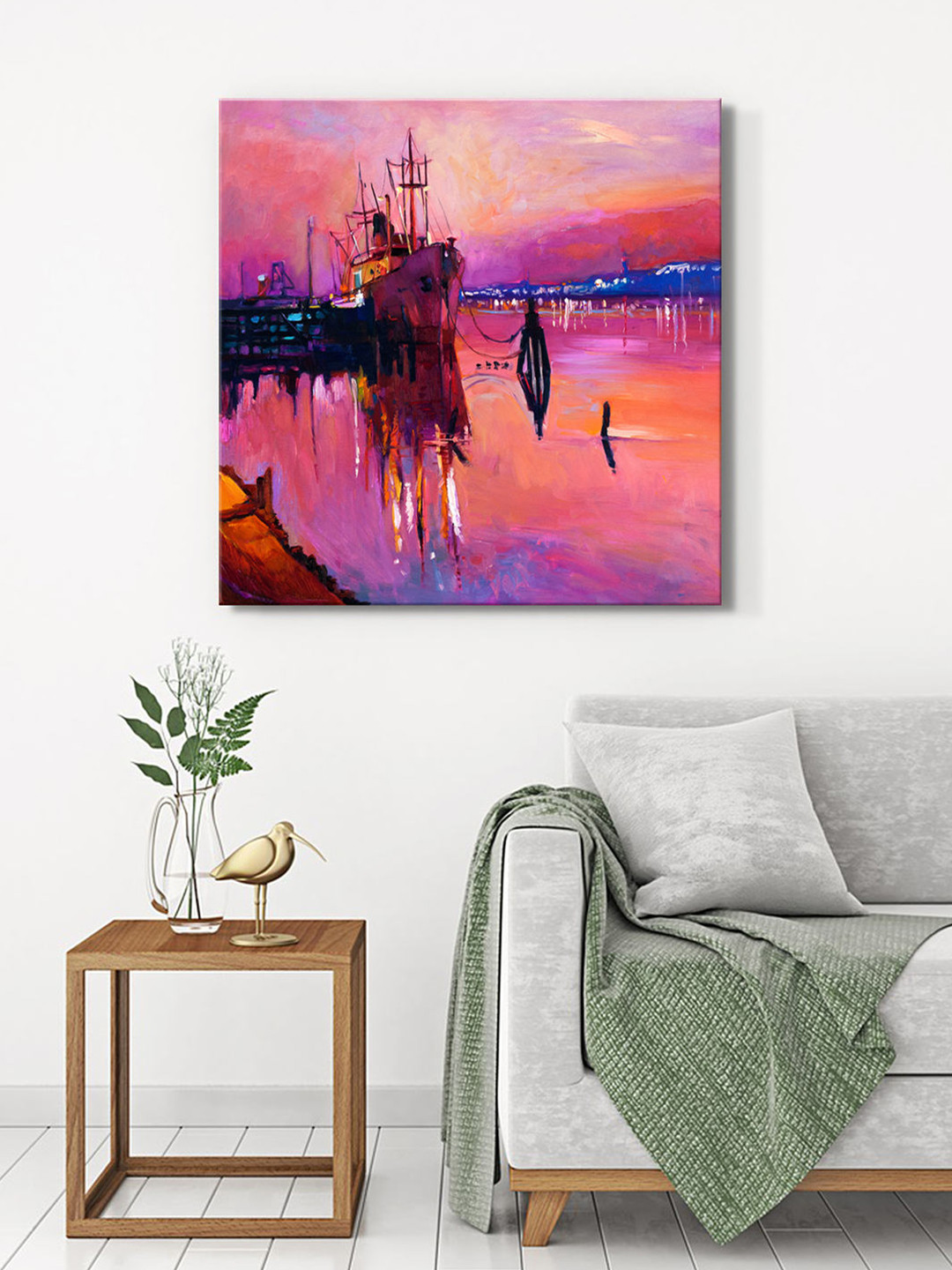 999Store Ship & Sunset Canvas Wall Square Paintings Wall Art -36x36In
