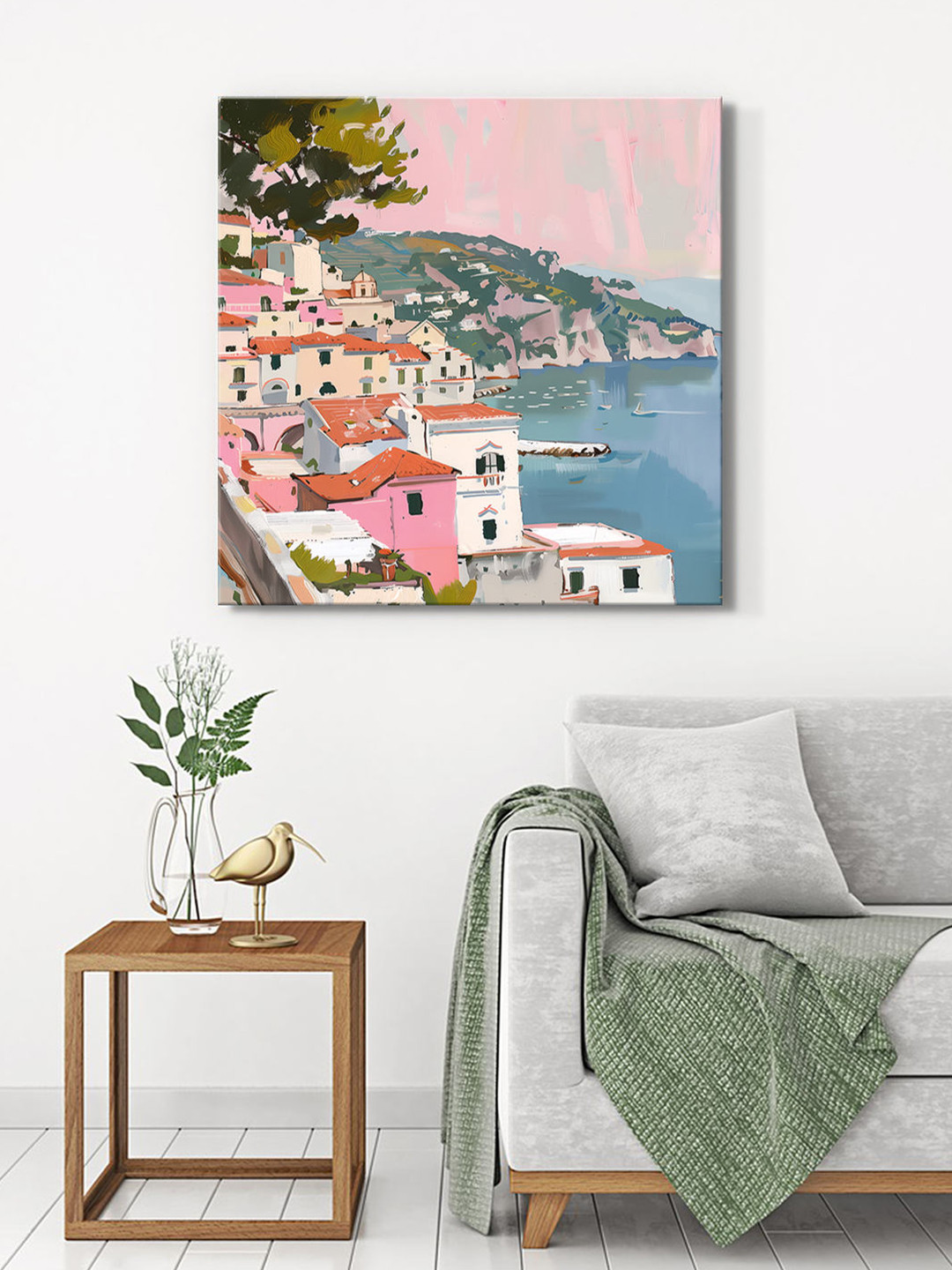 999Store Pink & Blue Canvas Mediterranean Coastal Wall Art