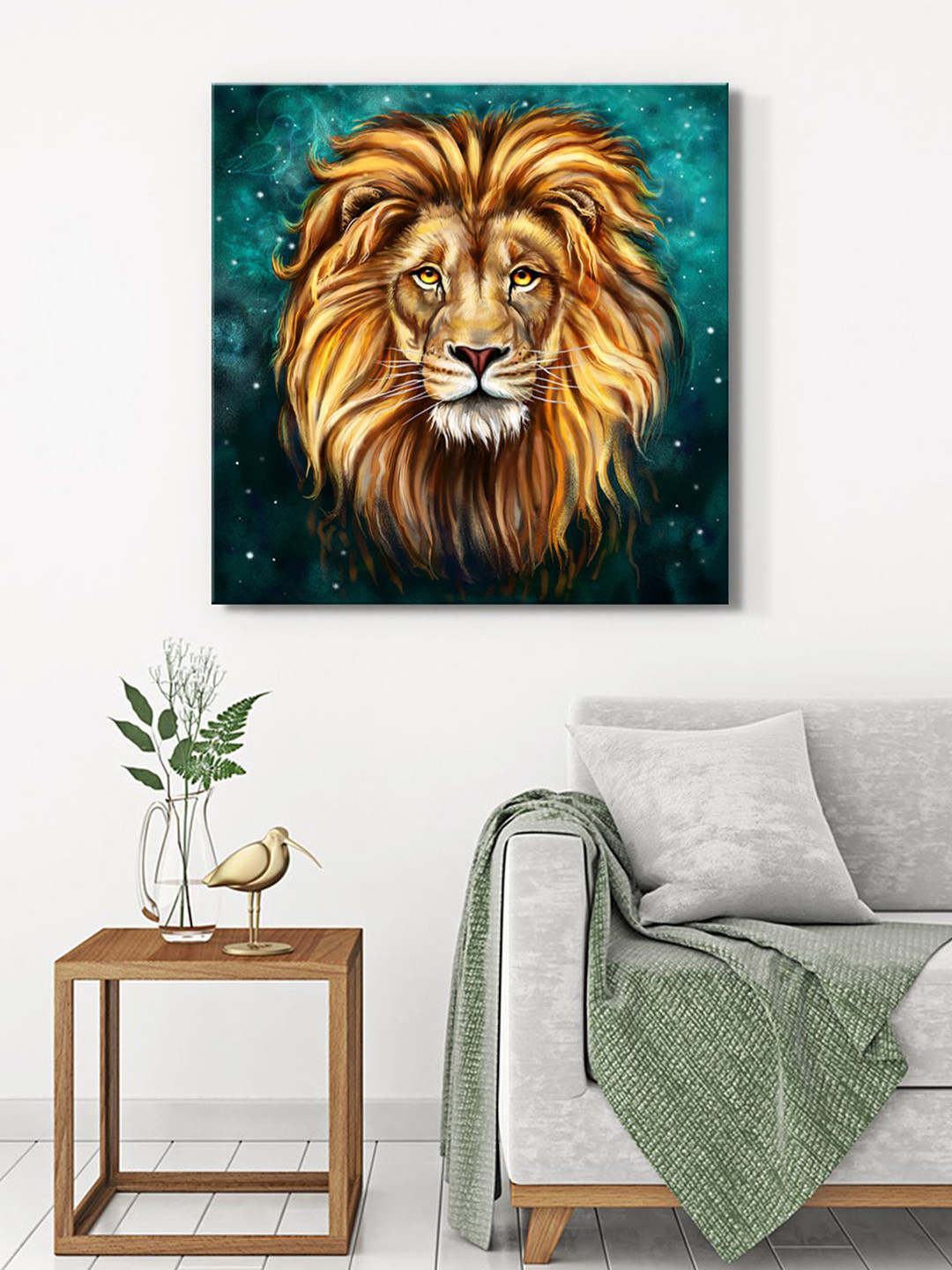 999Store Green & Beige Lion Canvas Wall Art