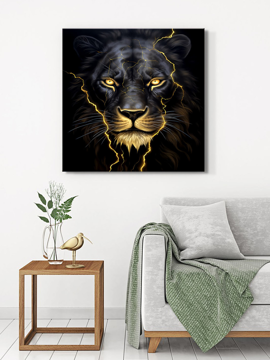 999Store Black & Gold-Toned Birds and Animals Canvas Painting Wall Art