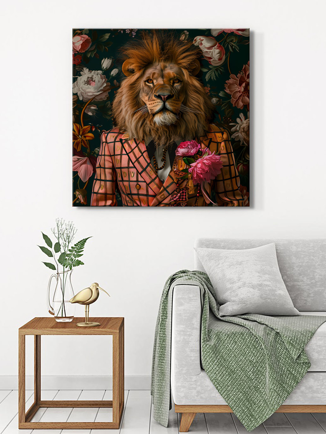 999Store Brown & Peach-Coloured Birds and Animals Canvas Painting Wall Art