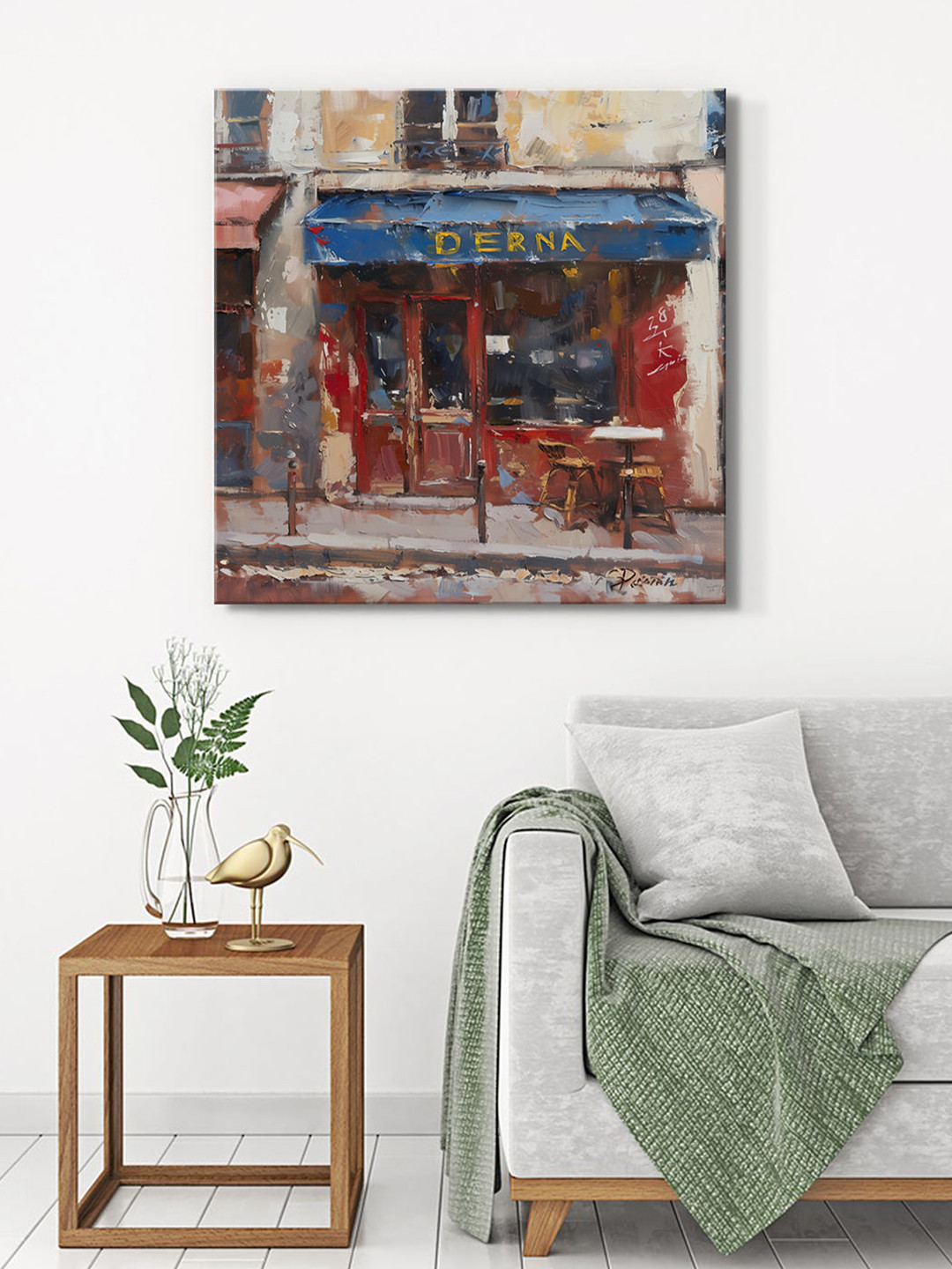 999Store Cafe Street Scene Canvas Wall Square Paintings Wall Art - 36 x 36In