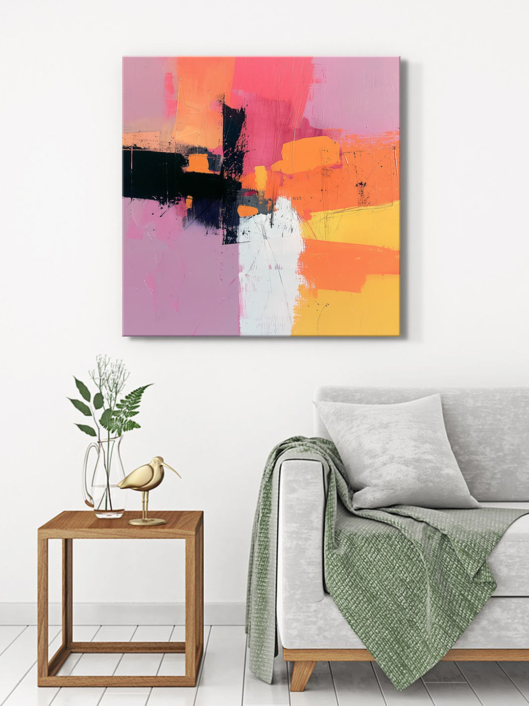 999Store Pink & White Abstract Canvas Modern Wall Art