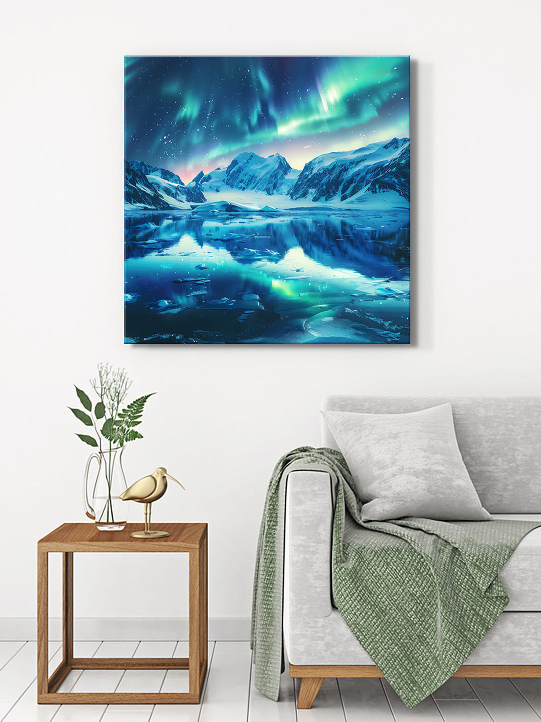 999Store Teal Blue & White Aurora Reflection Canvas Wall Art