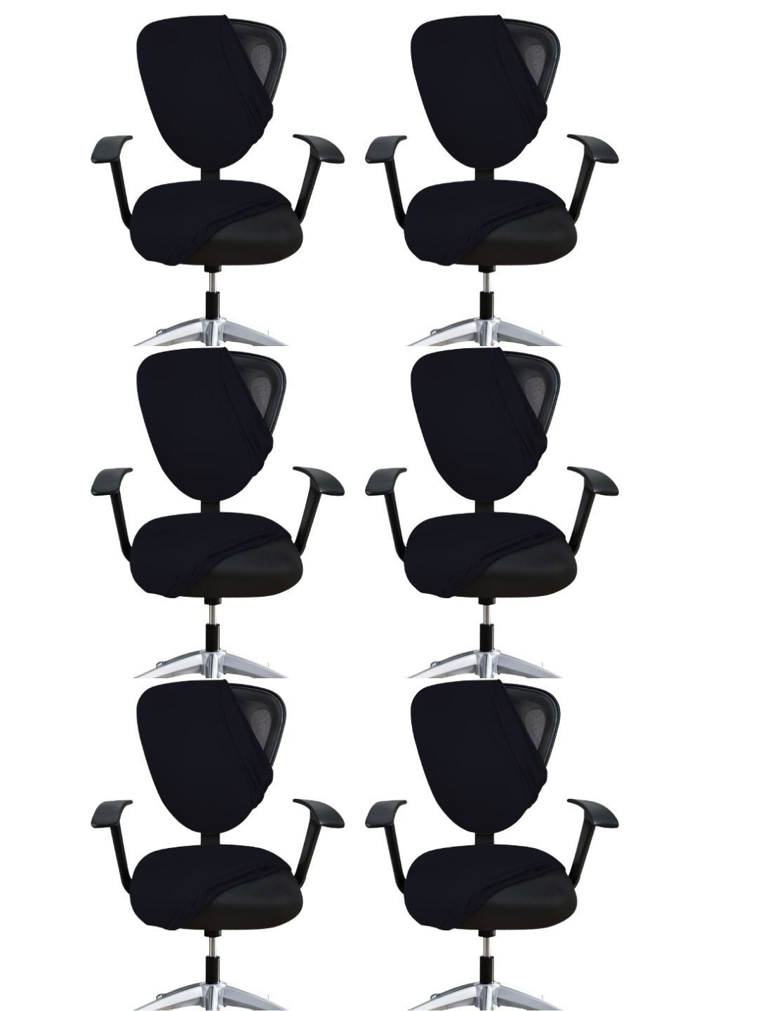 Lazi 200 GSM Black 6 Pieces Stretchable Office Chair Covers