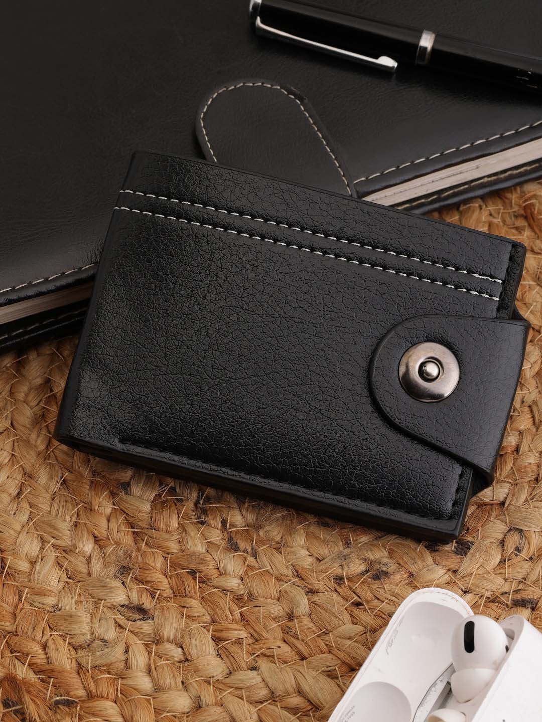 SAZARA Men Brand Logo Leather Two Fold Wallet