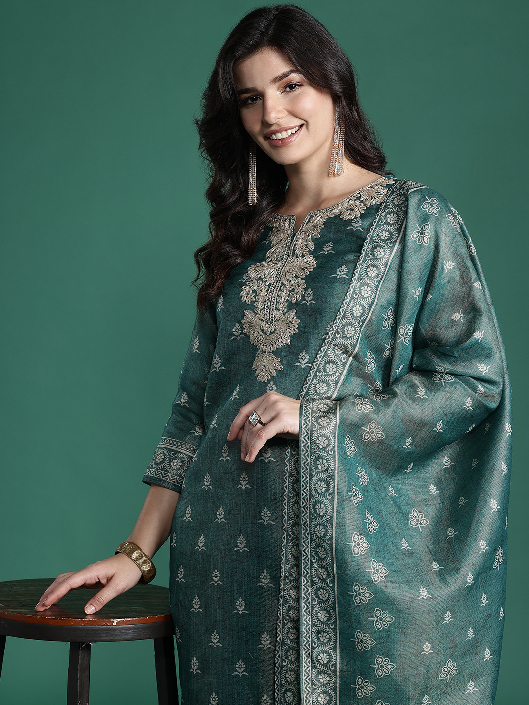 Indo Era Ethnic Motifs Embroidered Kurta with Trousers & With Dupatta