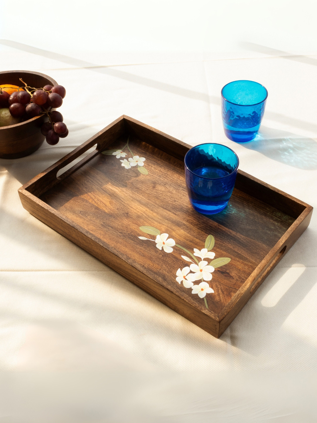 Aurum Crafts Bella Brown and White Mango Wooden Medium Tray
