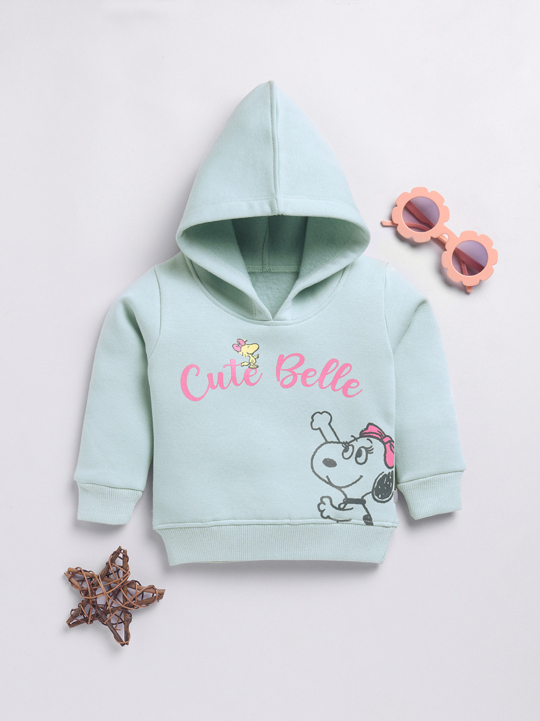 YK X Tinyo Infant Girls Peanuts Printed Fleece Hooded Sweatshirt