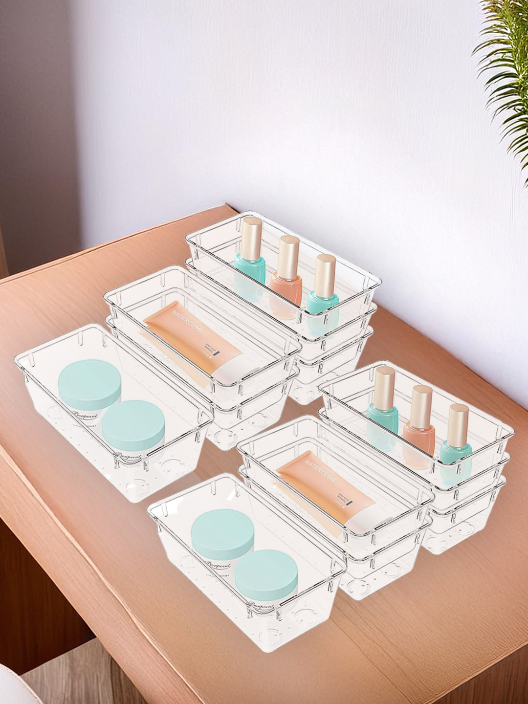 Kuber Industries Transparent 12 Pieces Acrylic Kitchen & Makeup Storage Organisers