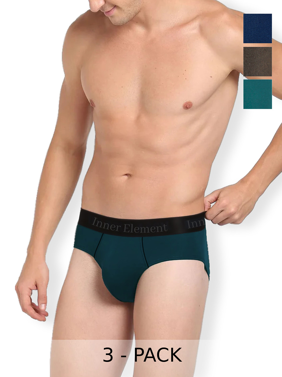 inner element Pack Of 3 Basic Briefs Men_Brief_PP_ Pk3_Navy_Teal_Olive_XS