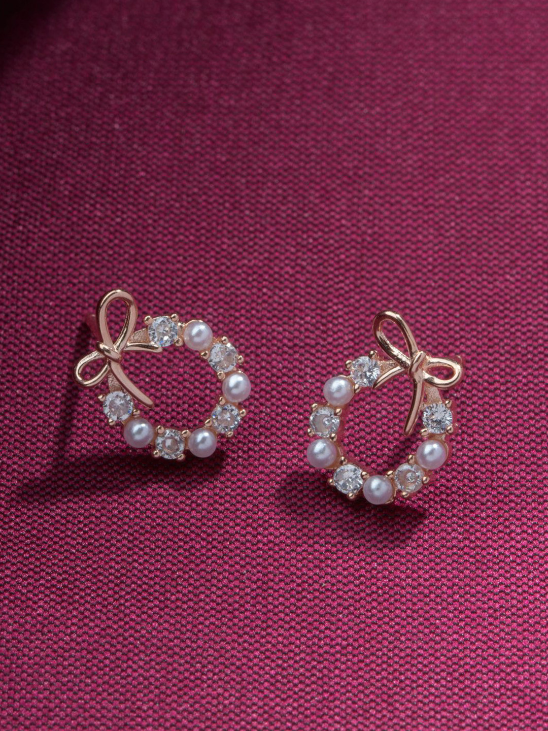 Gargi by P. N. Gadgil & Sons 925 Sterling Silver Rose Gold-Plated American Diamond Studs