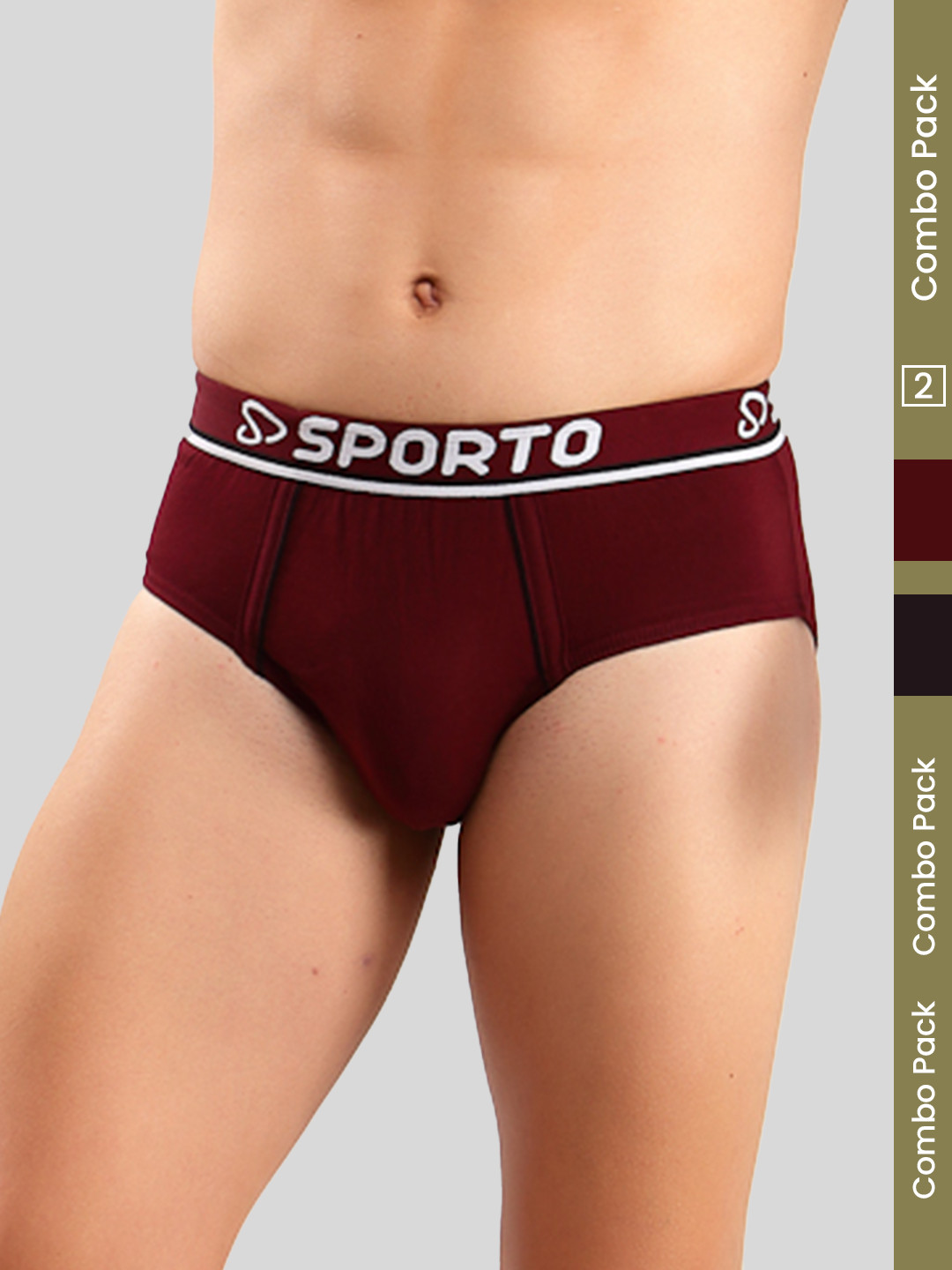 SPORTO Men Pack Of 2 Pure Cotton Mid-Rise Basic Briefs SP-SCBRI-XL-MULTI-2PC