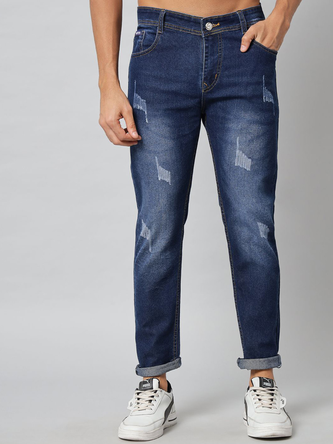 DAKWINS Men Slim Fit Light Fade Mildly Distressed Stretchable Jeans