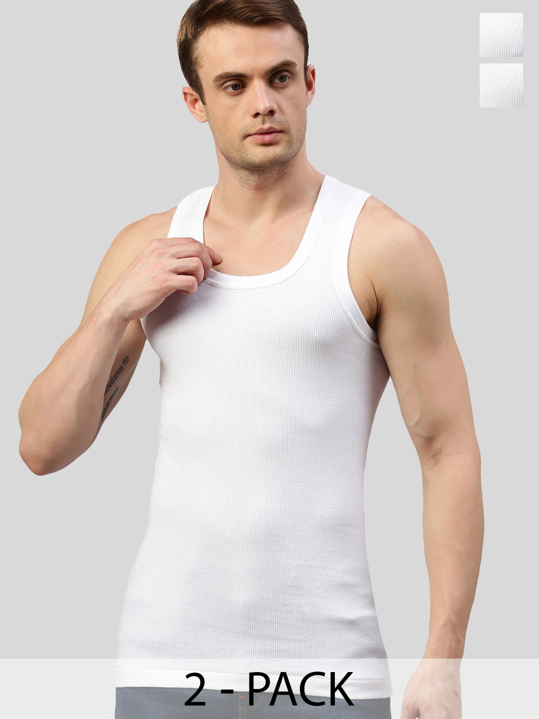SPORTO Men Pack Of 2 Pure Cotton Under Shirt Vests SP-DERBY-XL-WHT-2PC-White