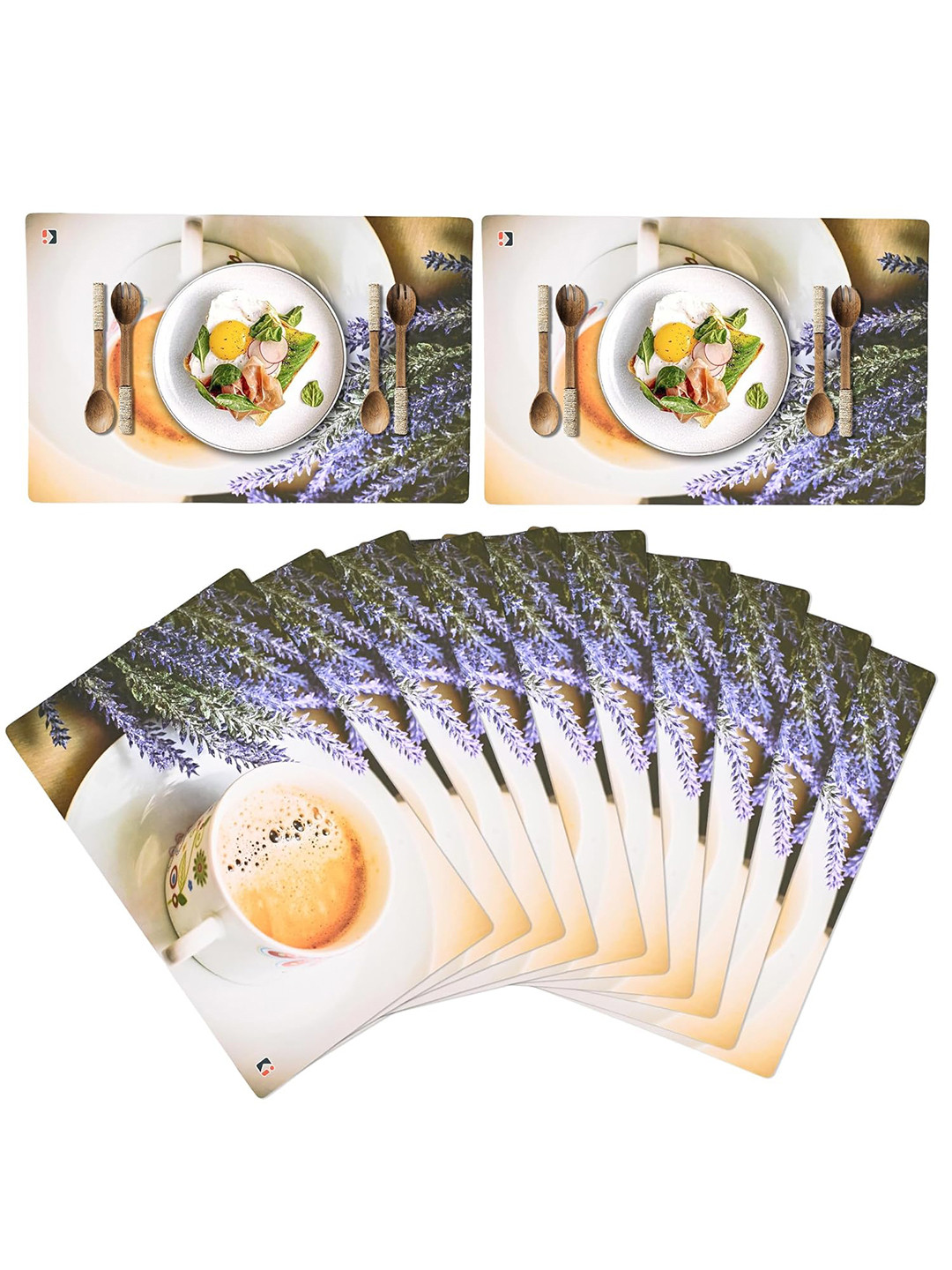 Kuber Industries White & Purple 12 Pieces Printed Rectangle Shape Table Placemats