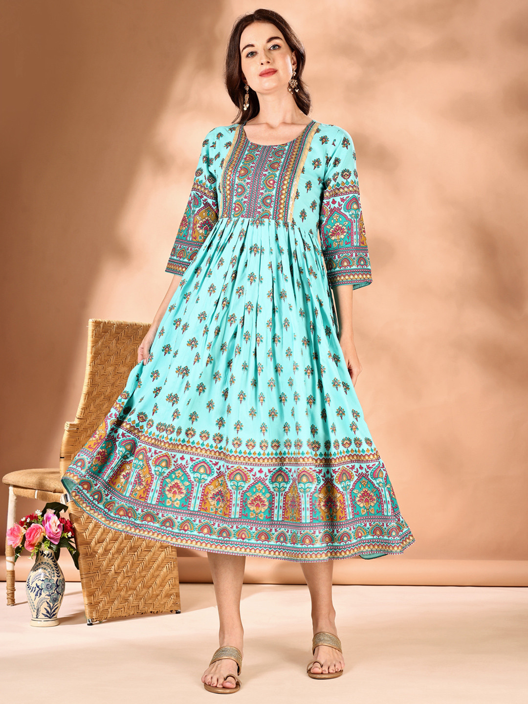 JIVORA Women Floral Printed Fit & Floral Ethnic Dresses