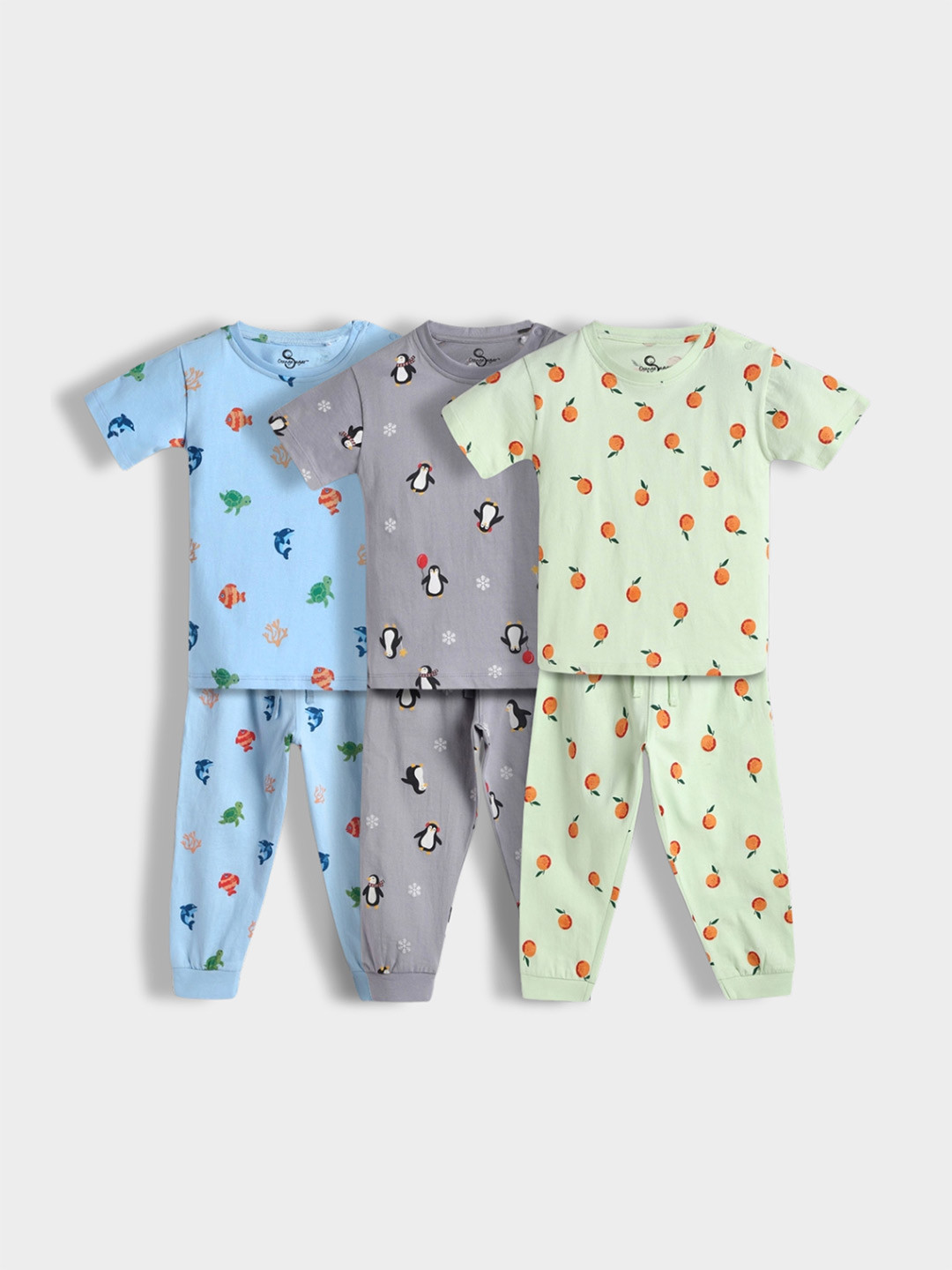 Orange Sugar Unisex Kids Pack Of 6 Printed Pure Cotton T-shirt With Pyjamas