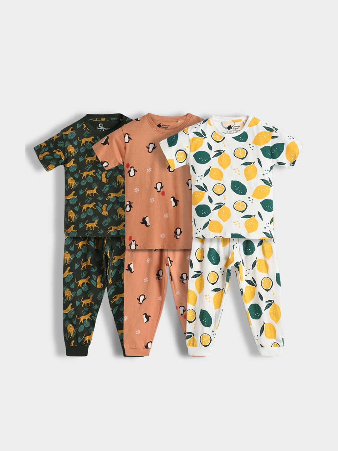 Orange Sugar Kids Pack Of 3 Printed Round Neck Long Sleeves T-shirts With Pyjamas
