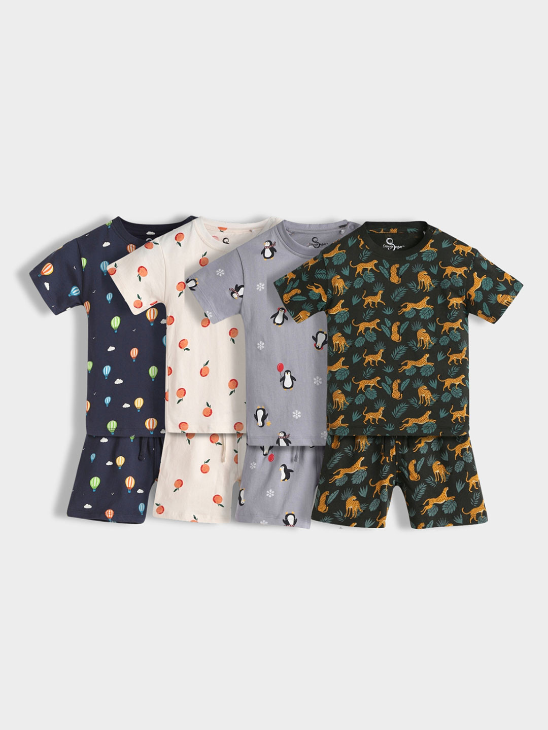 Orange Sugar Kids Pack Of 4 Printed  Round Neck Short Sleeves T-shirts With Shorts
