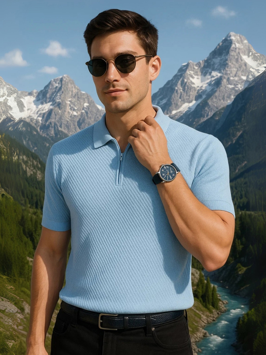 NOBERO Men Polo Textured T-shirts