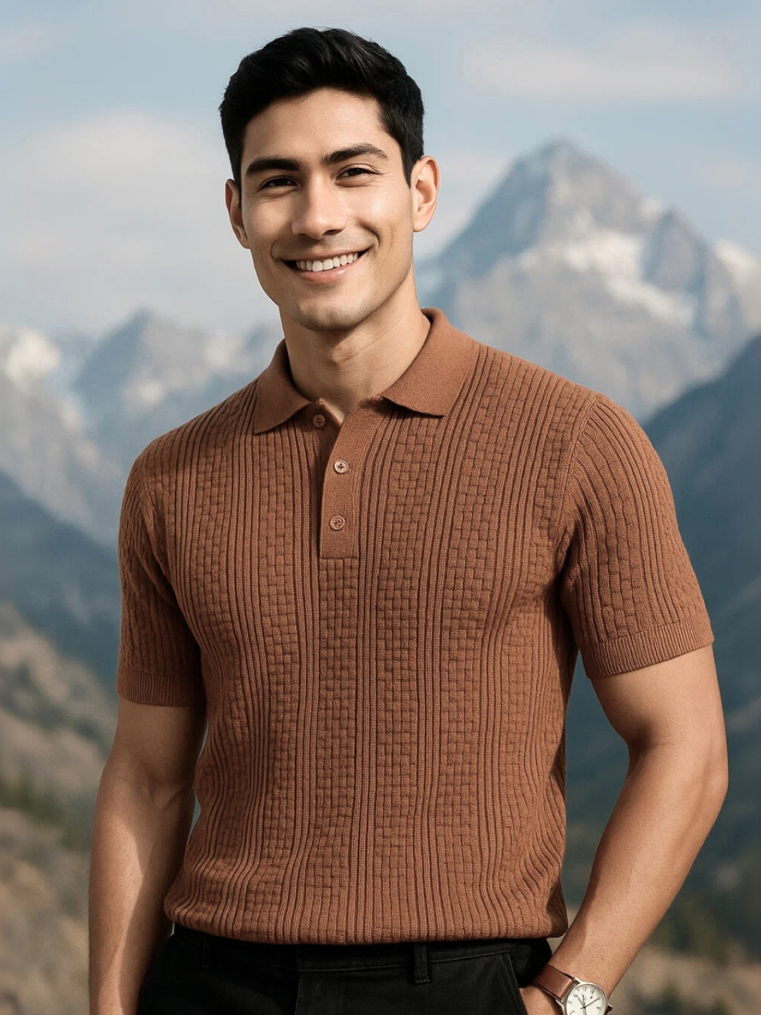 NOBERO Men Polo Textured T-shirts