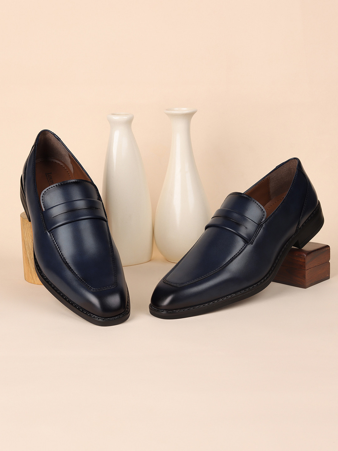 LOUIS STITCH Men Federal Blue Formal Slip-On Moccasin Shoes