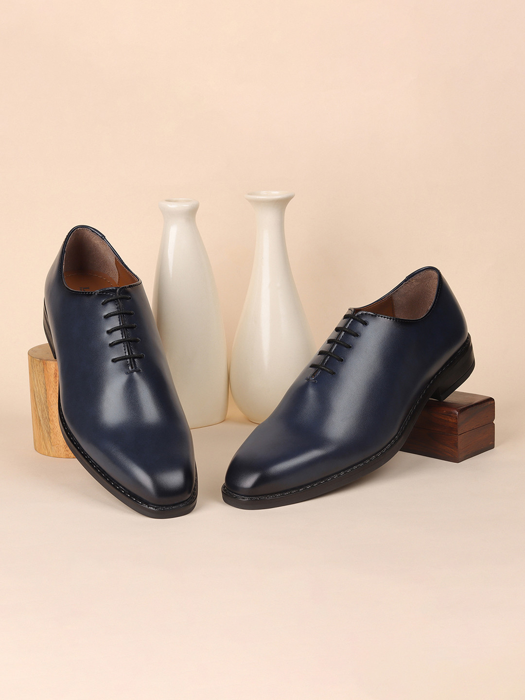 Louis Stitch Men Federal Blue Formal Wholecut Lace-Up Derby Shoes