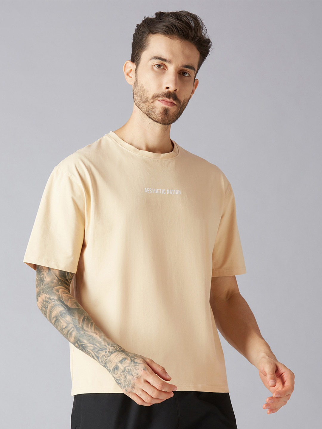 AESTHETIC NATION Men Typography Printed Round Neck Cotton T-shirt