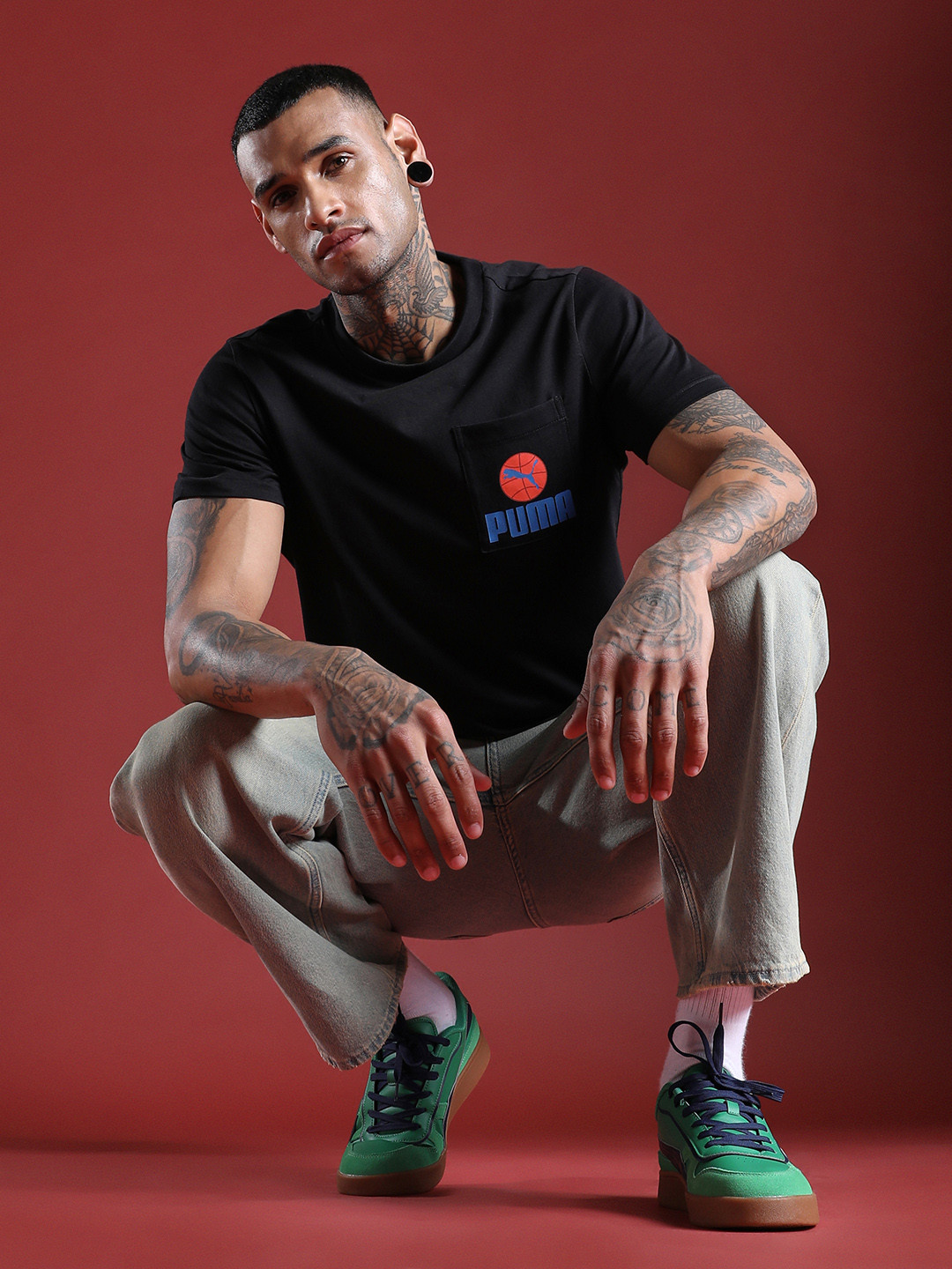 Puma ESS Pocket Logo Printed Pure Cotton Pocket Slim Fit T-shirt