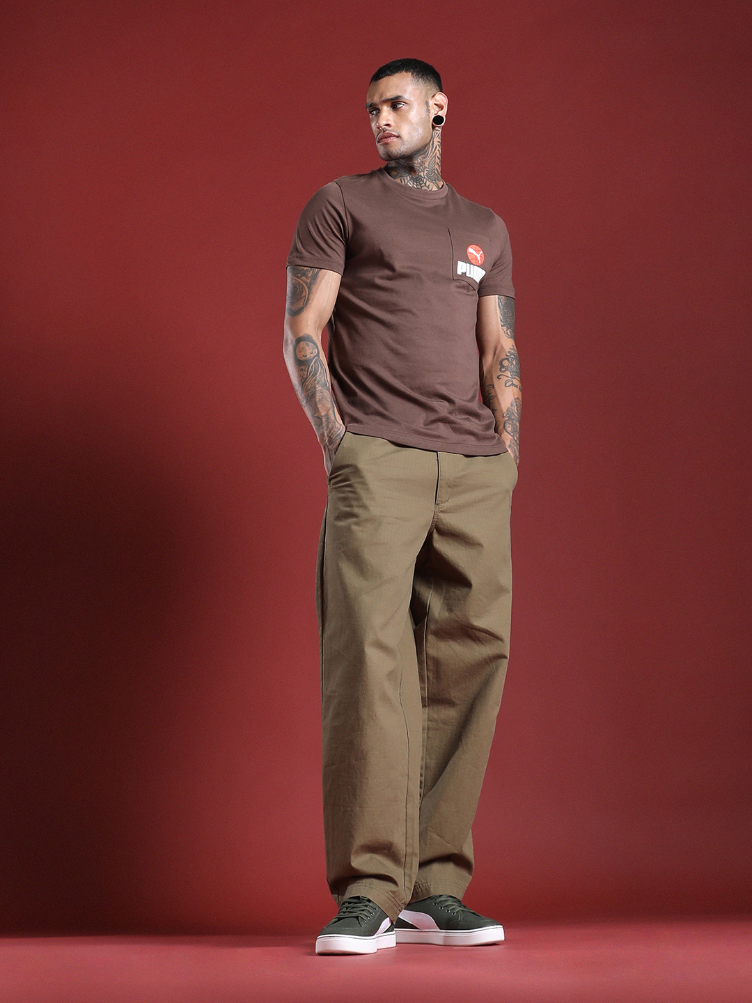 Puma ESS Pocket Logo Printed Pure Cotton Pocket Slim Fit T-shirt