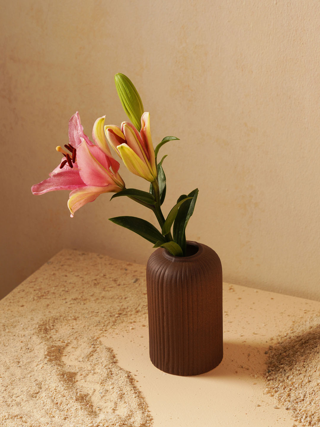 PUREZENTO Brown Textured Small Ceramic Vase