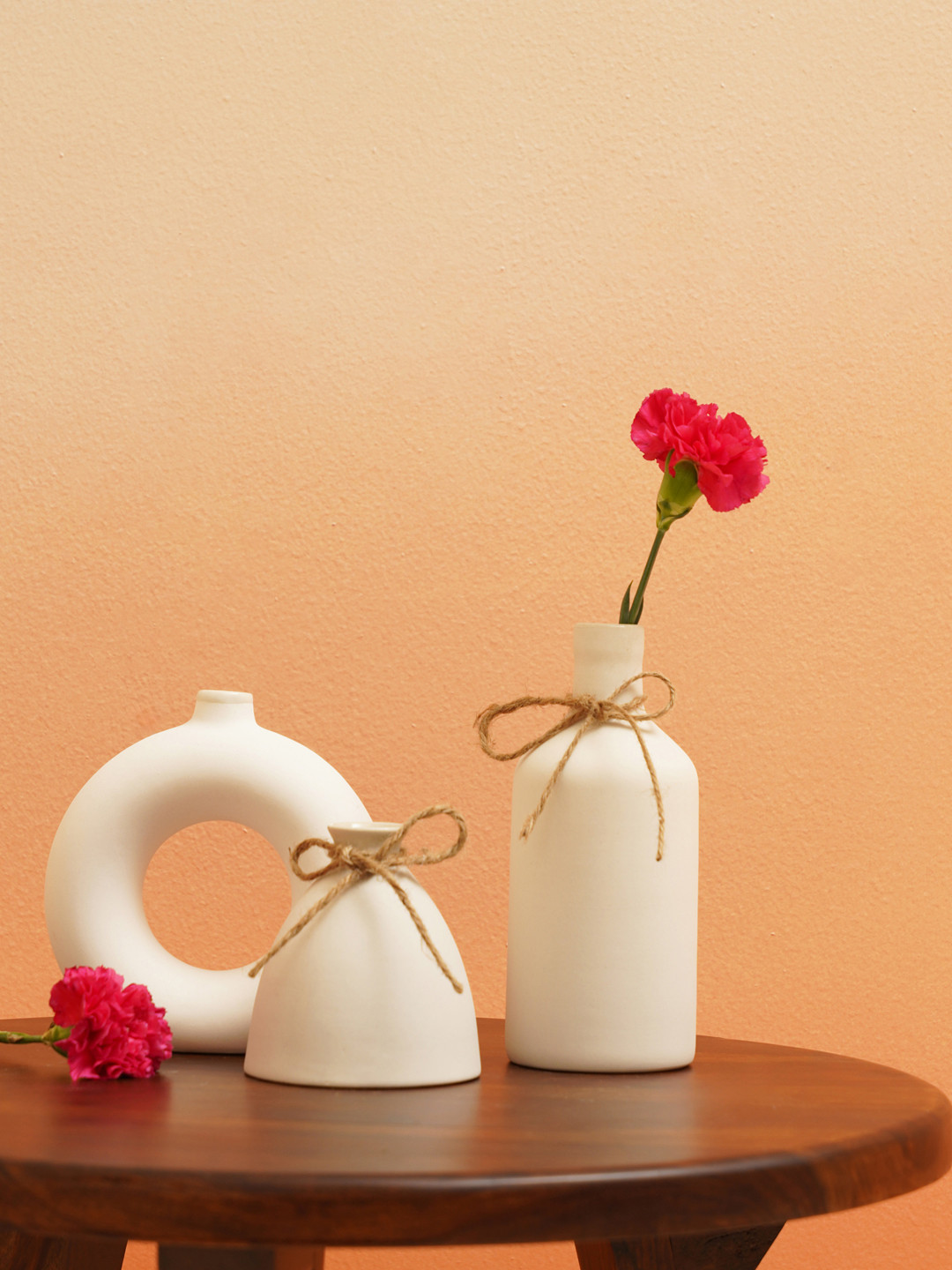 PUREZENTO Konso White 3 Pieces Ceramic Flower Vases