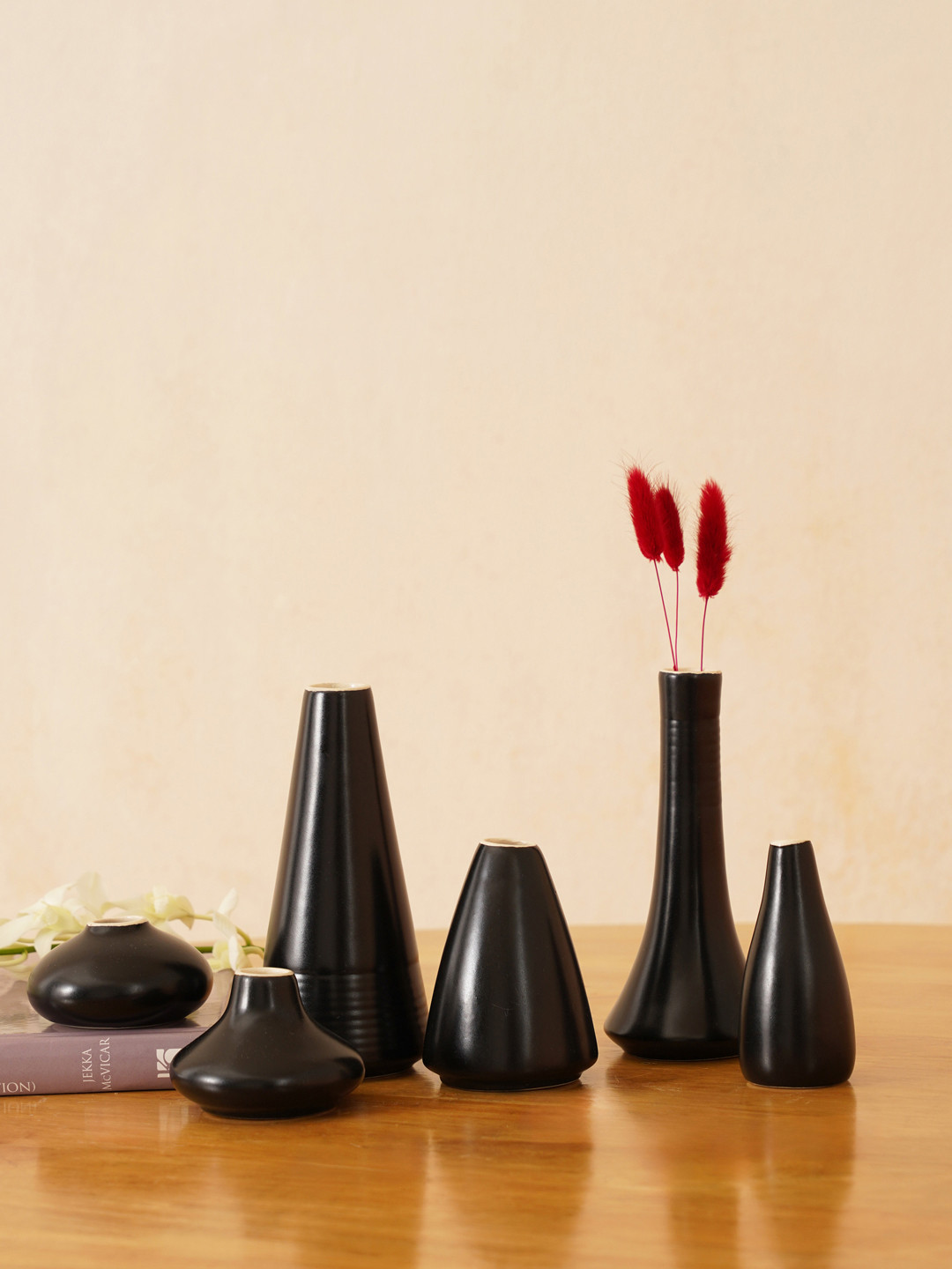 PUREZENTO Brown & Beige 6 Pieces Ceramic Japenese Ikebana Vases