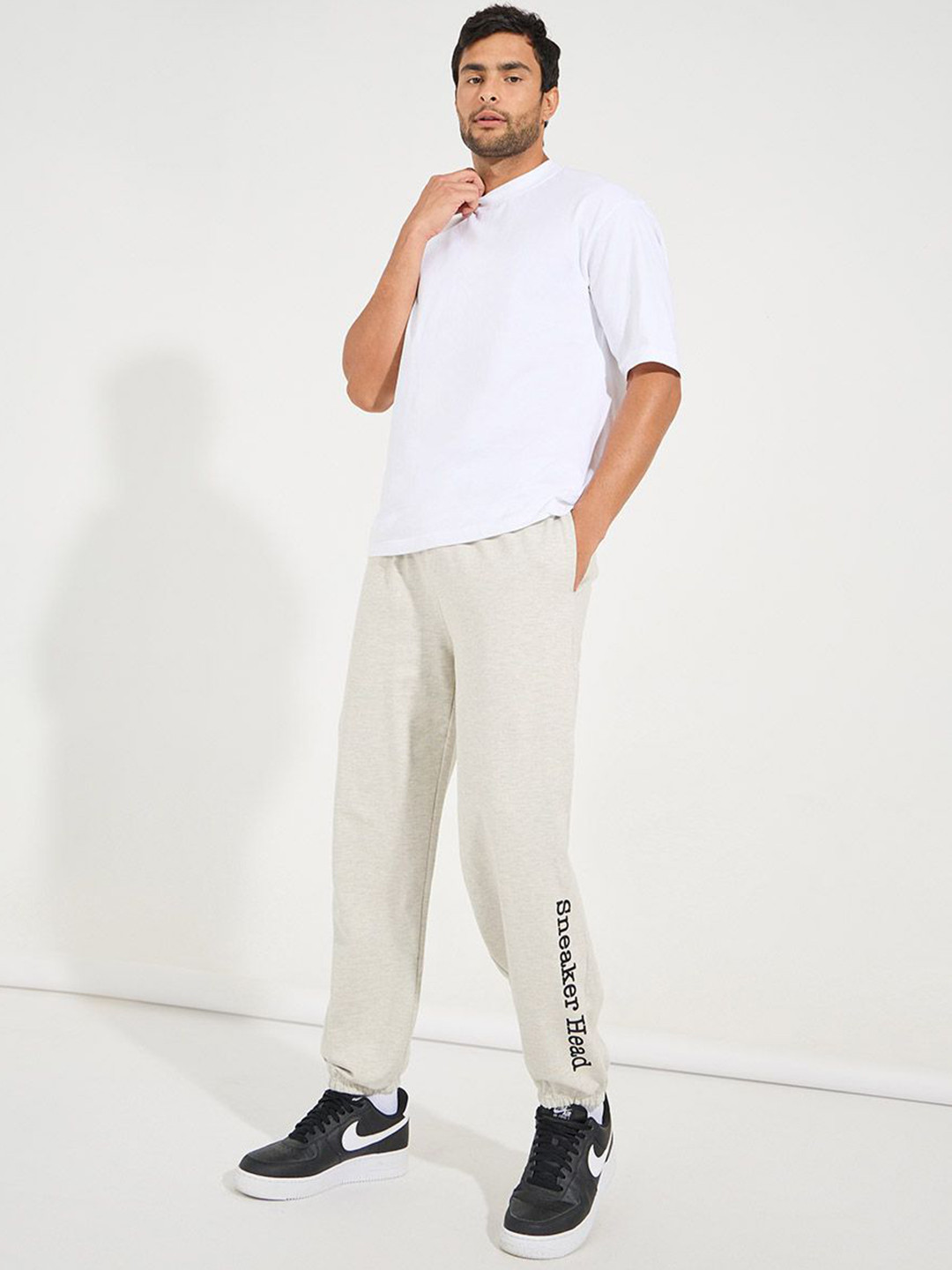 Styli Men Relaxed Fit Pure Cotton Terry Joggers with Bottom Hem Print