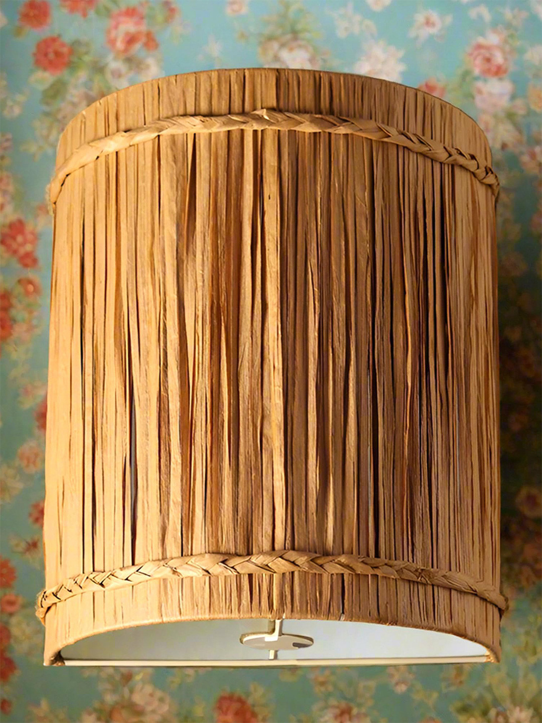 HABERE INDIA Beige Textured Raffia Contemporary Cylinder Shaped Wall Lamp