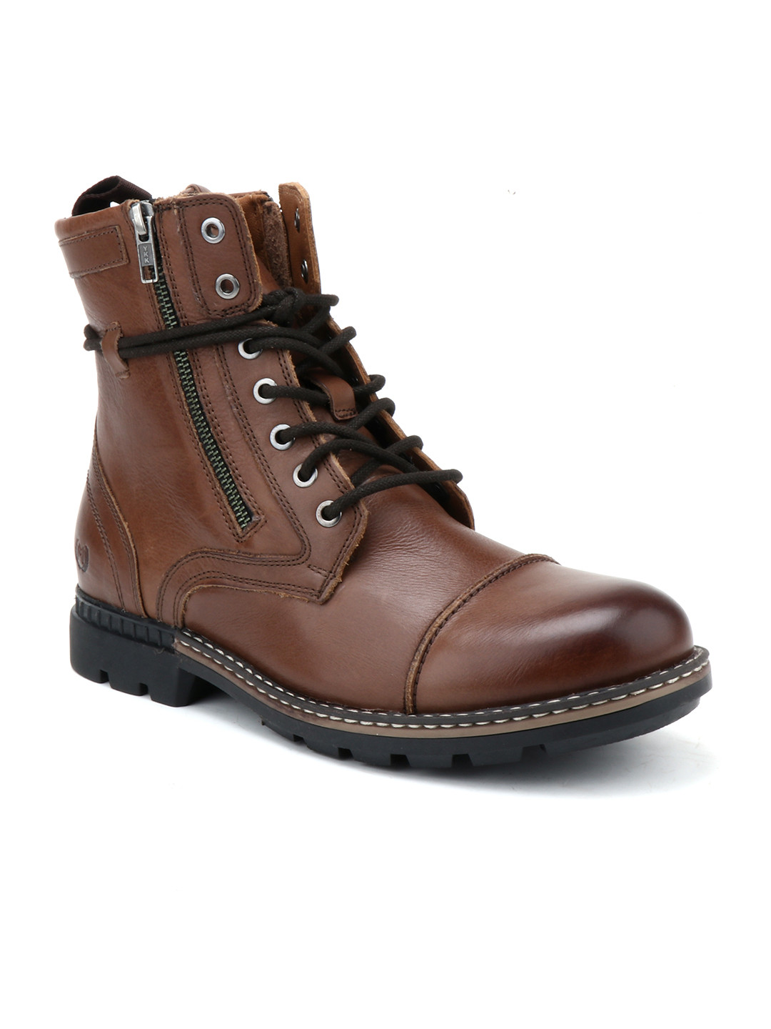 MONDAIN Men Leather Lace-Up High-Top Boots