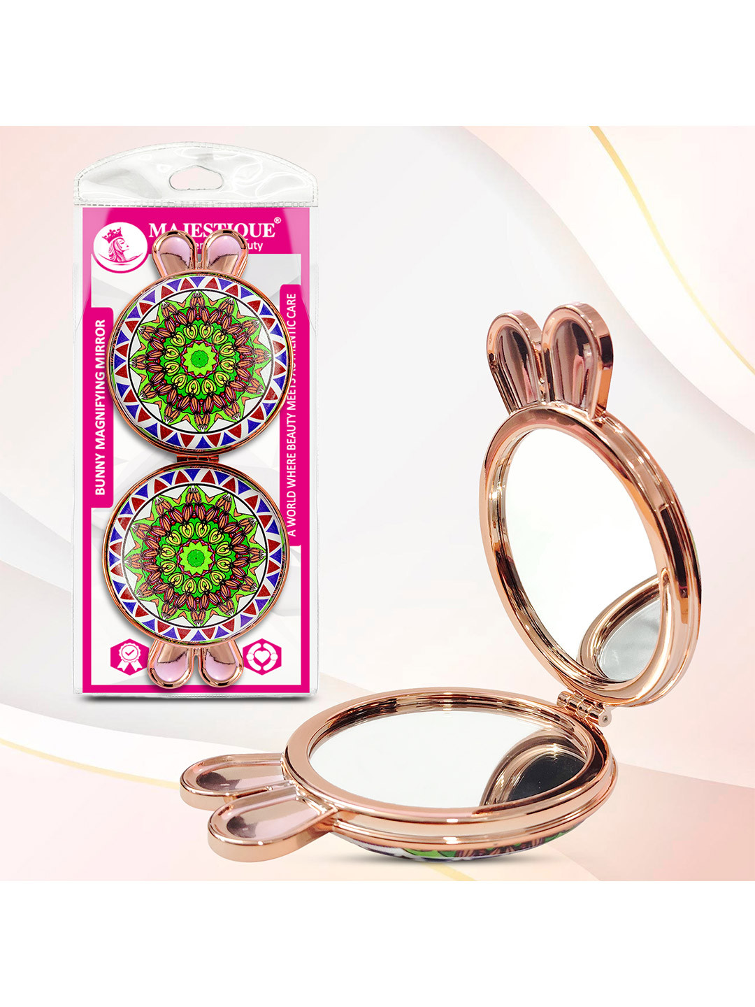 MAJESTIQUE Purple & Blue Printed Double Sided Makeup Mirror