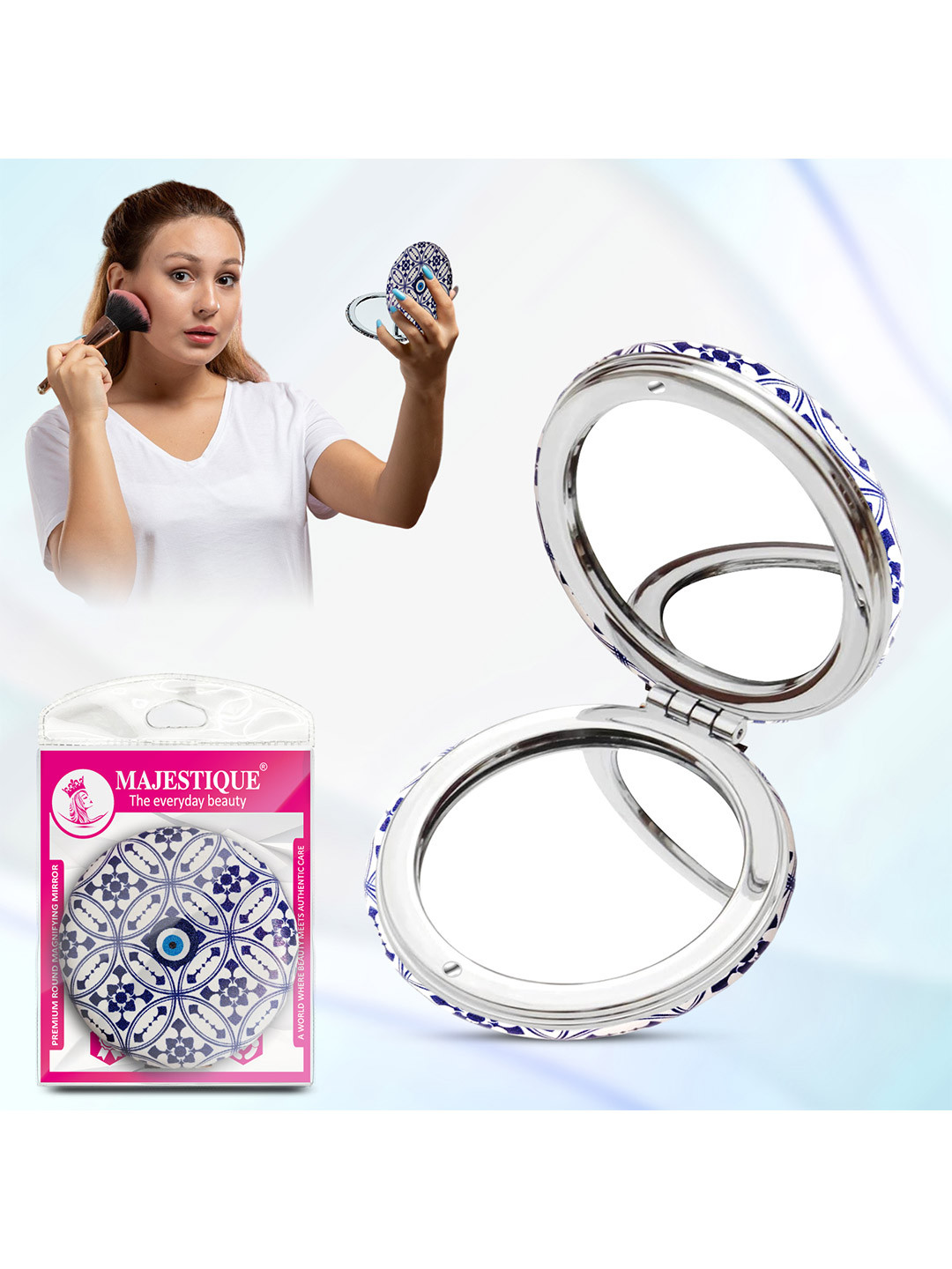 MAJESTIQUE Blue & White Glass Double Sided Mirror