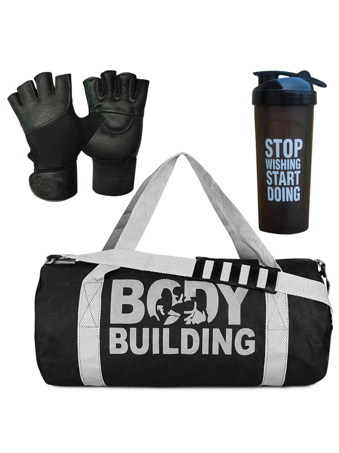 GROUPERS Printed Small Foldable Sports or Gym Duffel Bag With Shaker Bottle-700Ml & Gloves