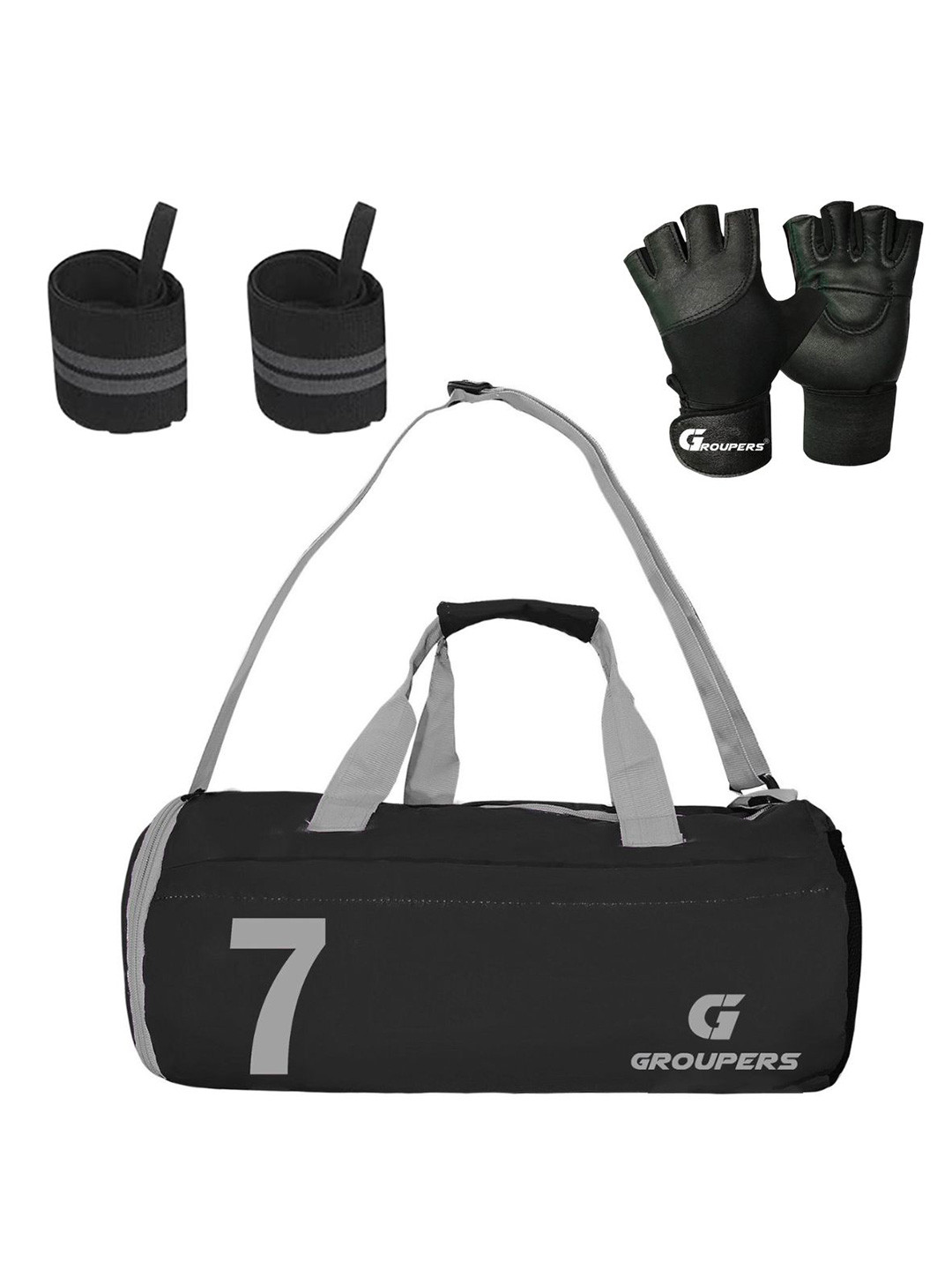 GROUPERS Printed Medium Foldable Gym Duffel Bag with Gloves & Wrist Band