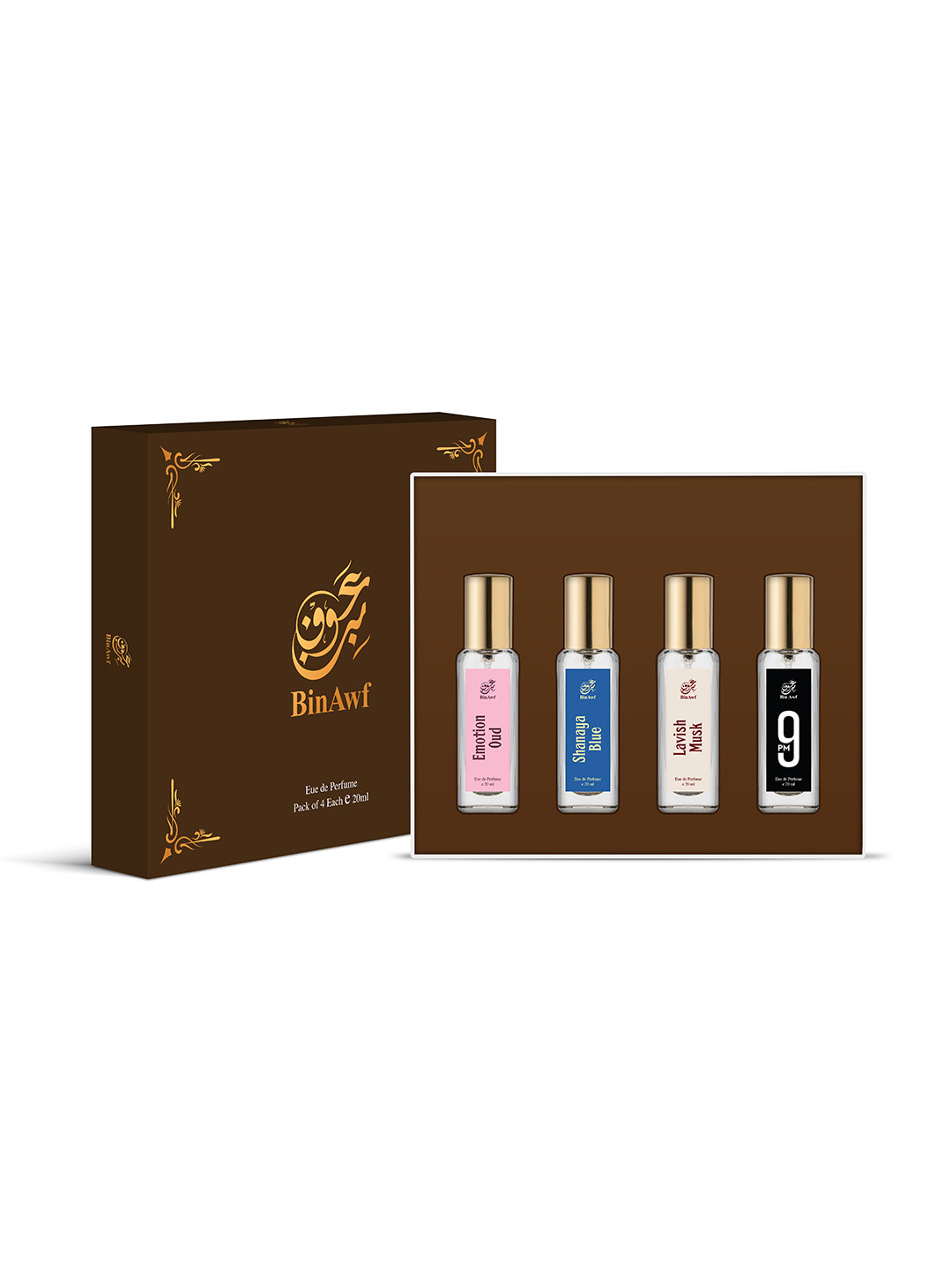 BinAwf Set Of 4 Emotion Oud, Shanaya Blue, Lavish Musk & 9Pm Eau De Parfum