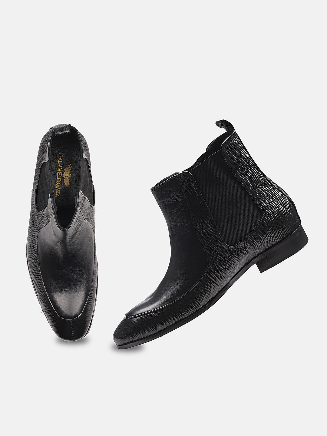 ITALIAN ELEGANZA Men Textured Leather Chelsea Boots